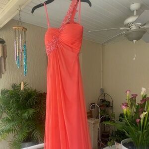 Long Prom Dress, Le Femme, Coral Color